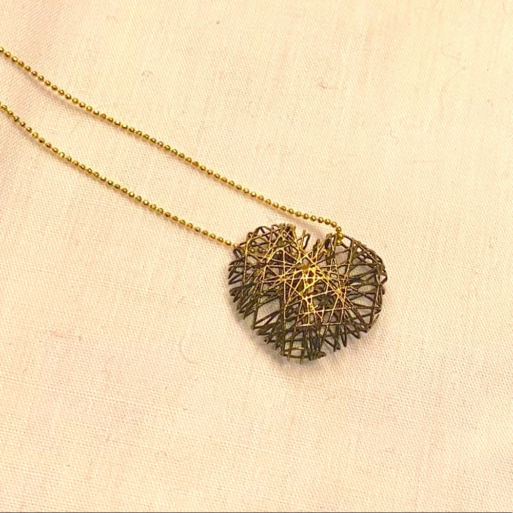 18k Yellow and Chocolate Gold Wired Heart necklace.